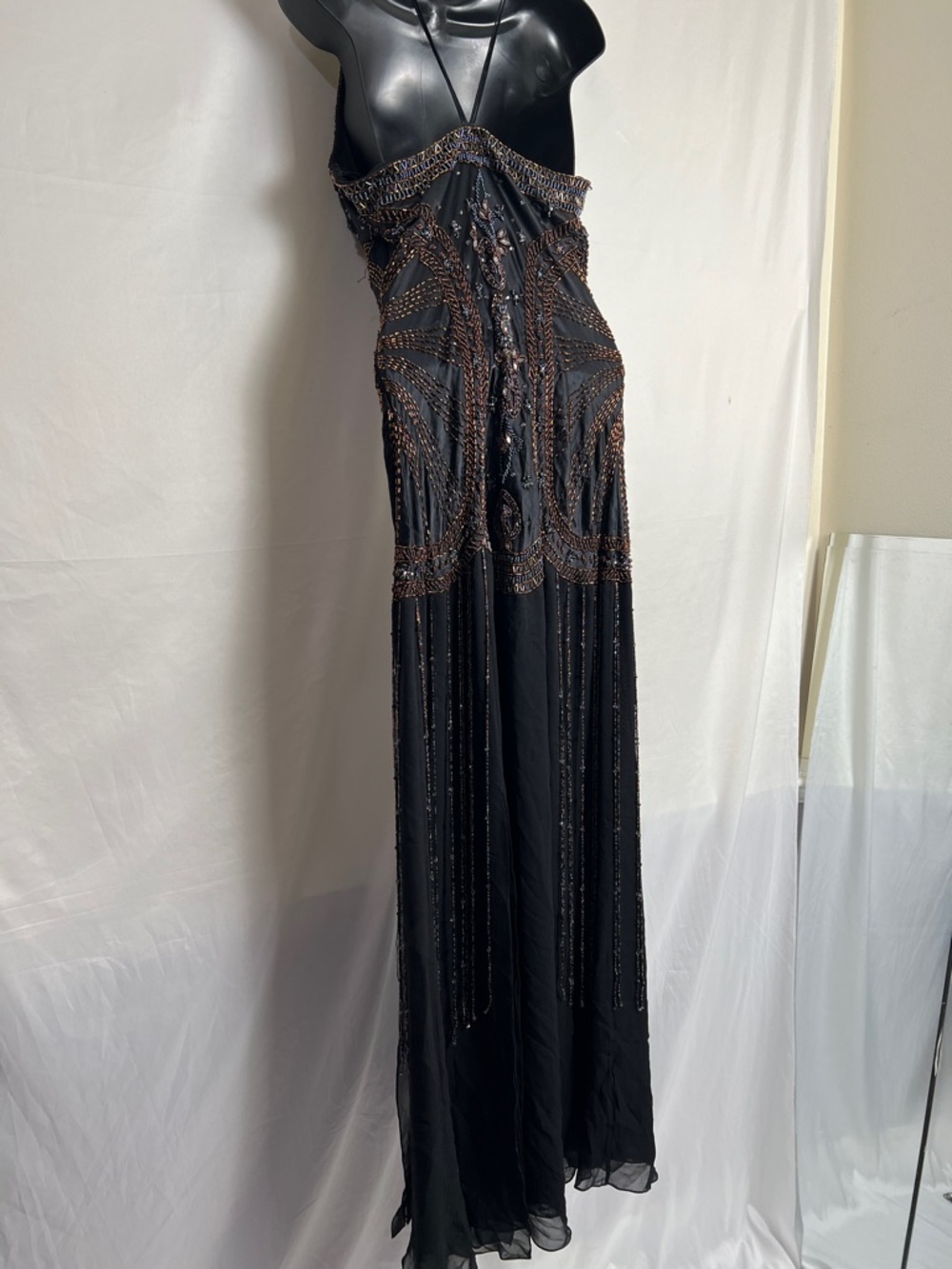 Sue Wong Black Beaded Evening dress with Bronze Accents - Picture 11 of 16